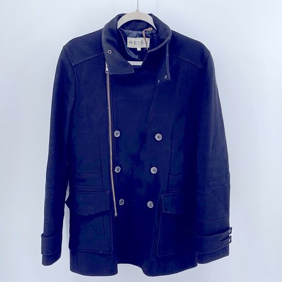 Reiss wool blend double breasted asymmetrical zip midi winter coat sz S - Picture 1 of 7